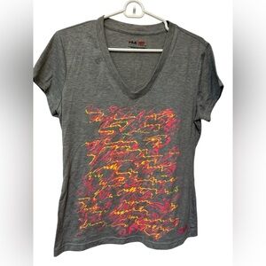 FILA Women's Gray T-Shirt with Neon Accents NWOT